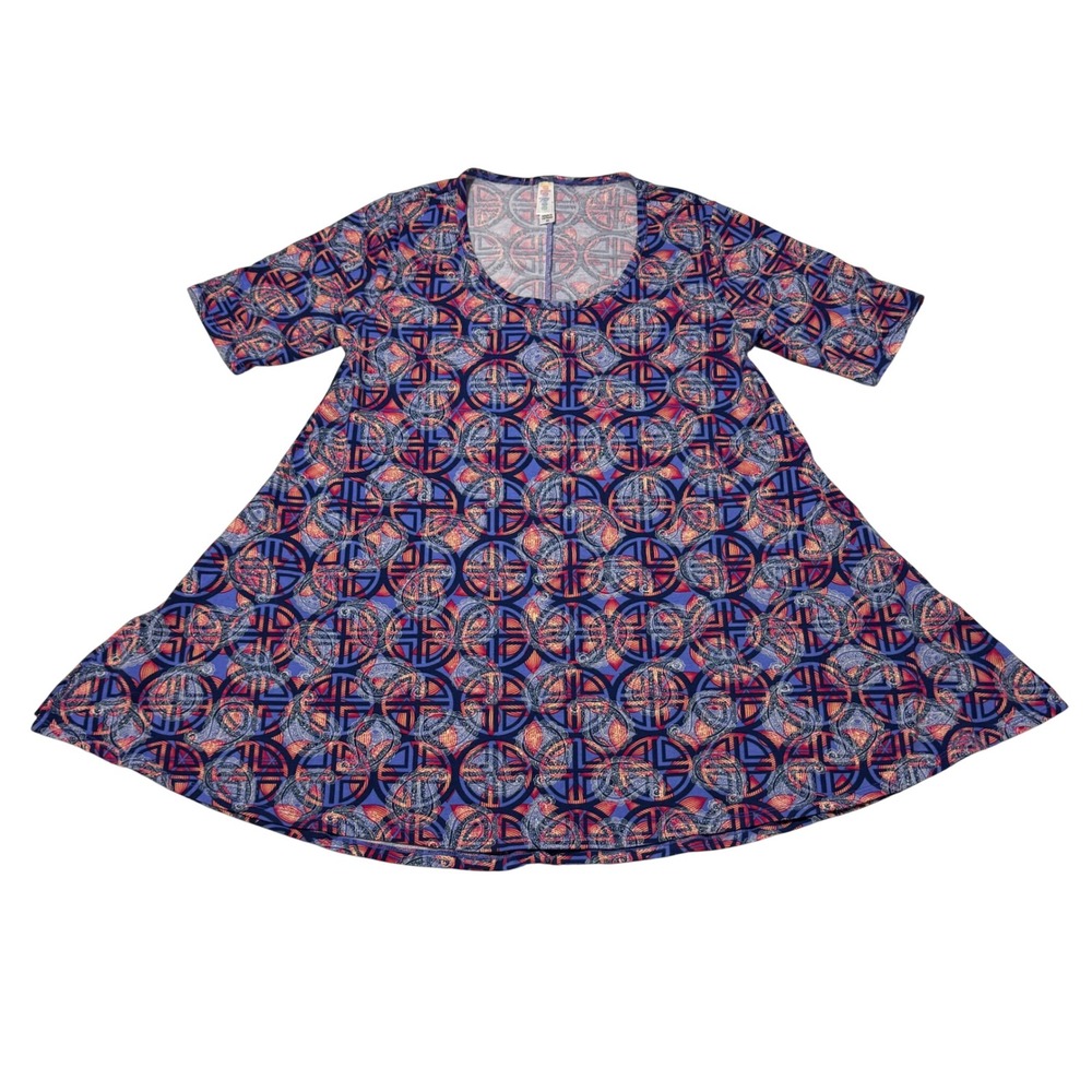 LuLaRoe Perfect T Tunic Purple Geometric Paisley Short Sleeve XS Top NWT #117